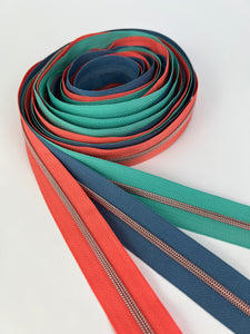 #3 Large Nylon Coil Zipper Packs - Coral/Dusty Blue/Teal Combo