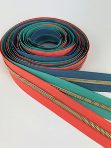 #5 Nylon Zipper Pack- Coral/Teal/Dusty Blue Combo