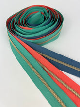 Load image into Gallery viewer, #3 Large Nylon Coil Zipper Packs - Coral/Dusty Blue/Teal Combo
